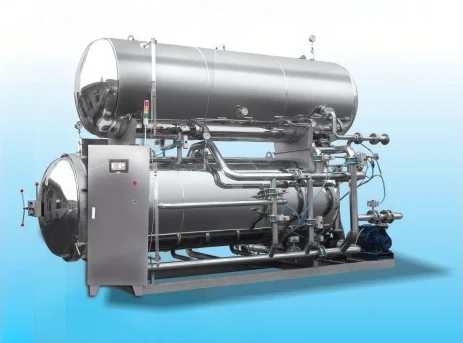 Anbang food sterilization retort with an upper water vessel, lower processing vessel and control cabinet